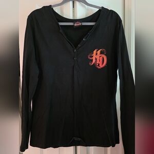 Harley Davidson Black Long Sleeve Womens Henley XL